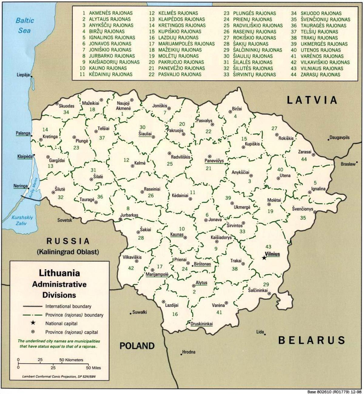 地图上的地图，立陶宛与城市