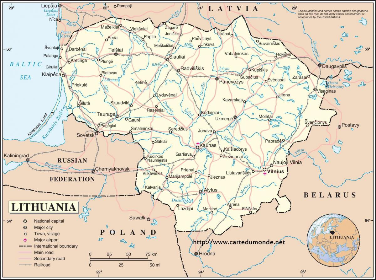 地图上的立陶宛国家